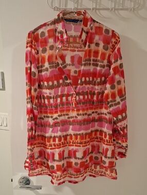 Georg Roth Pink & Orange Lightweight Cotton Luxury Tie-dye Tunic (Size XS)